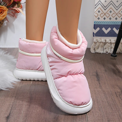 2024 Women's Waterproof Winter Ankle Boots – Cute Plush Down Cloth Snow Boots with Thick Non-Slip Sole & Cotton Lining