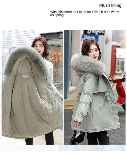 Women's Fine Wool Parka with Hood and Fur Collar, Warm Snowy Quilted Long Coat, Fashion Winter Outerwear 2023