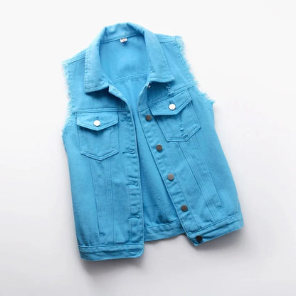 Multi-colour Denim Vest Jacket Women Short Waistcoat Oversize S-7XL Sleeveless C