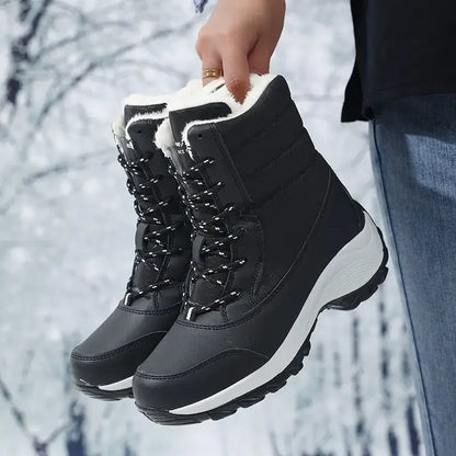 Women's Winter Snow Boots – Waterproof, Non-Slip Platform with Fur-Lined Ankle & Thigh-High Wedge Design