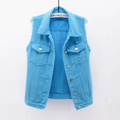 Multi-colour Denim Vest Jacket Women Short Waistcoat Oversize S-7XL Sleeveless C