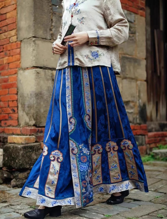 Luxury Satin skirt Chinese style embroidery Long skirt Vintage Acetate Jacquard