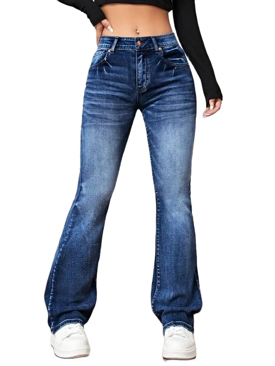 2023 Fall Trousers High Waist Boot Cut Jeans For Women Fashion Stretch Denim Pants Casual Female Clothing S-2XL Drop Shipping