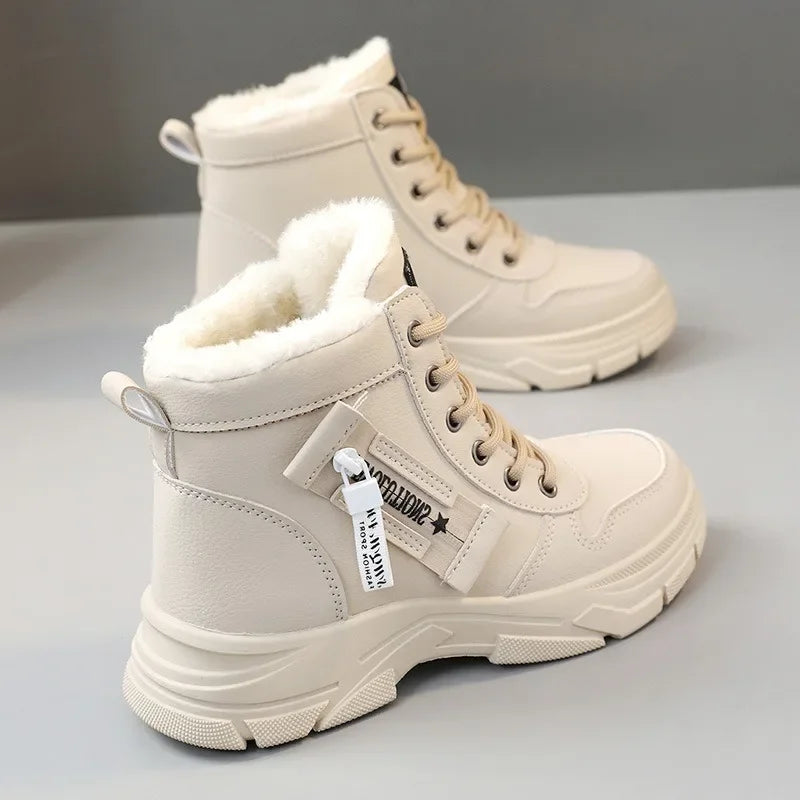 2024 Women's Winter Waterproof Snow Boots – High-Top Height-Increasing Plus Platform Ankle Boots with Cotton Lining