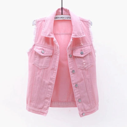 Multi-colour Denim Vest Jacket Women Short Waistcoat Oversize S-7XL Sleeveless C