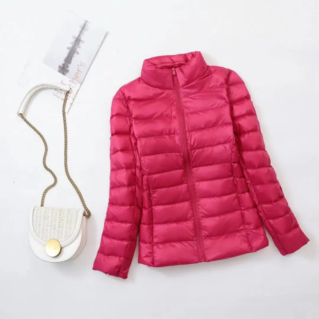 Jaqueta puffer curta com capuz para mulheres, casaco coreano slim fit, pato bran