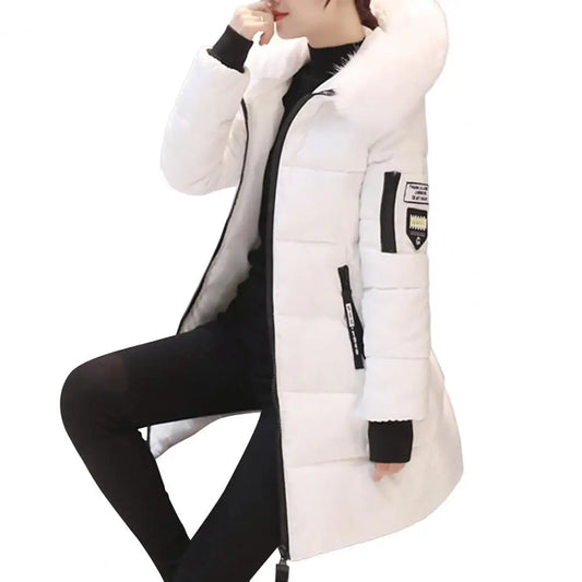 Women's Winter Fashion Cotton Parka, Thick Quilted Hooded Mid-Length Coat, Warm Zip-Up Slim Fit Down Jacket