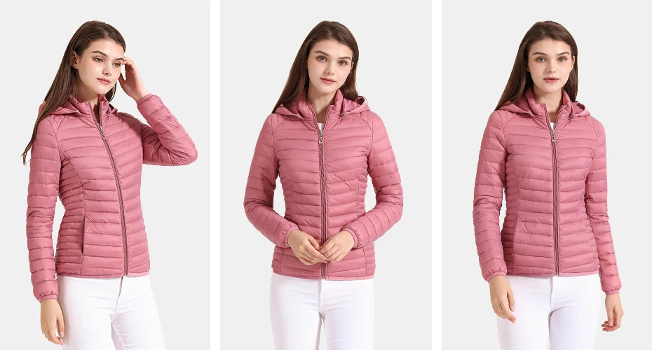 Women's Santelon Ultra-Light Quilted Jacket with Removable Hood, Outdoor Warm and Light Parka with Storage Bag