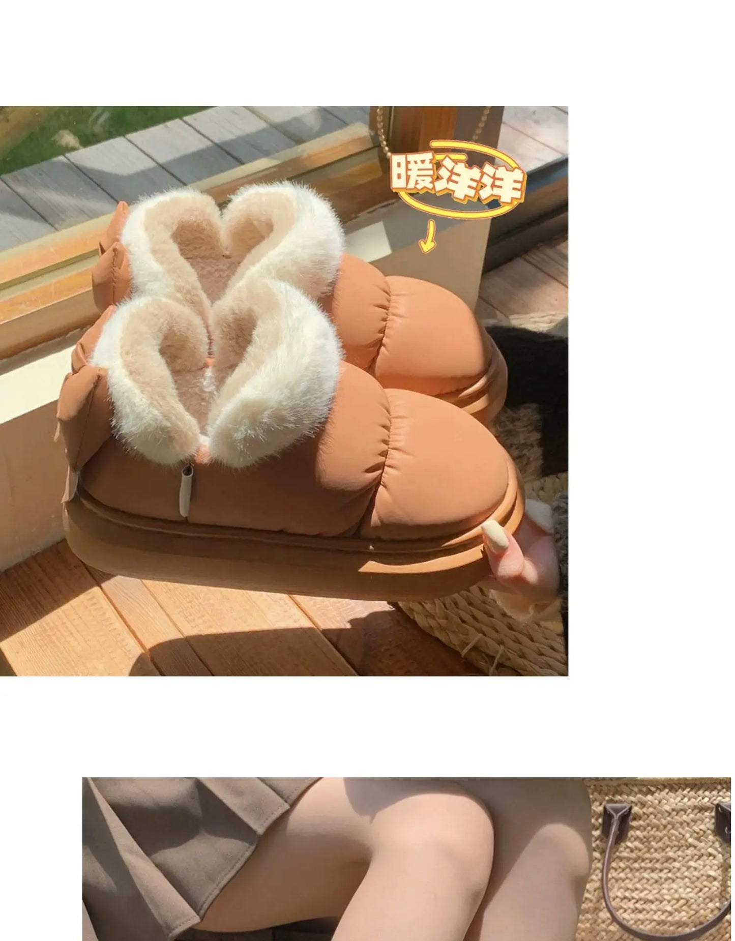 Women's Winter Bow-Knot Ankle Boots – Plush, Insulated, Waterproof PU Cotton Home Slippers