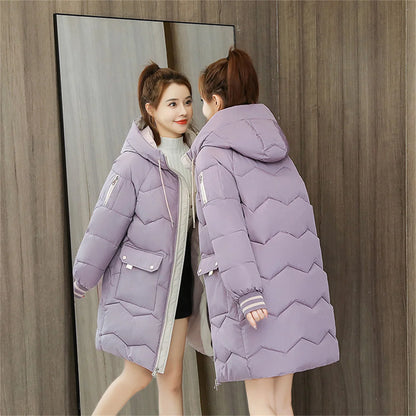 Women's Long Cotton Overcoat - Thick, Warm, Windproof Jacket, Casual Student Parka for Winter 2022