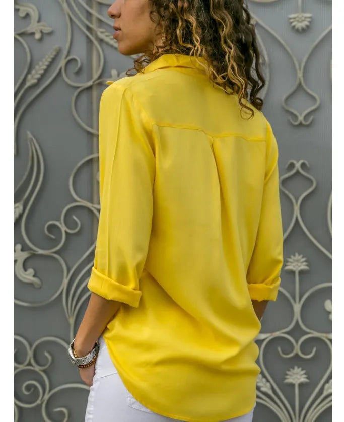 Vintage-Inspired Women's Autumn Polo Collar Blouse – Loose Button-Up Top for Office & Casual Wear