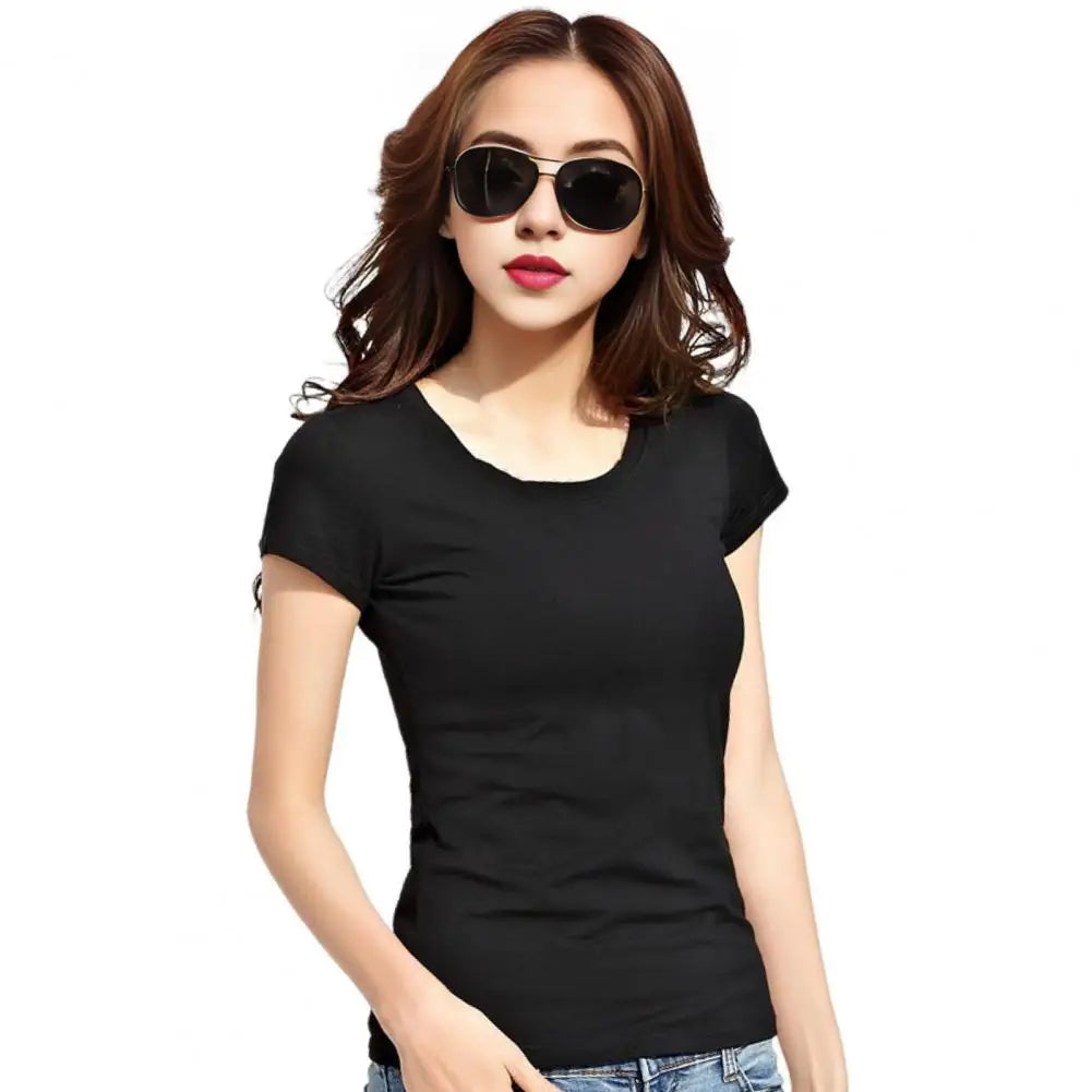 Women's Slim Fit V-Neck T-Shirt – Stretchy Solid Pullover Top for Effortless Streetwear