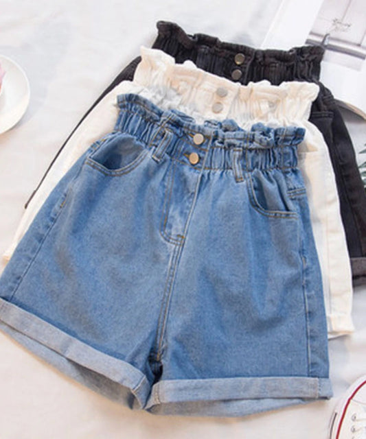 Y2k Summer Black Women Denim Shorts Women S-5XL Harem Ruffled White Blue High Waisted Shorts Female Elastic Short Jeans