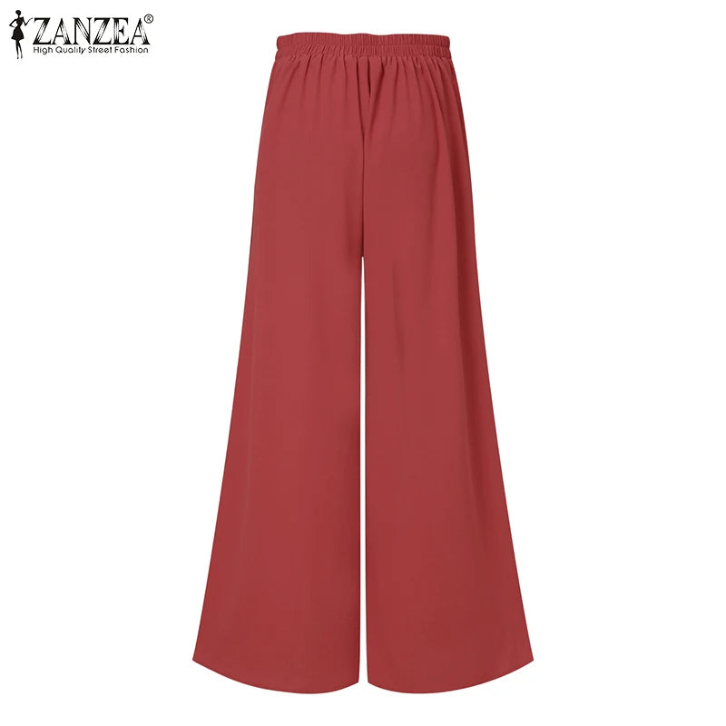 ZANZEA-calça casual grande para mulheres, elegante OL, capris de perna larga, c