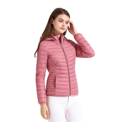 Women's Santelon Ultra-Light Quilted Jacket with Removable Hood, Outdoor Warm and Light Parka with Storage Bag