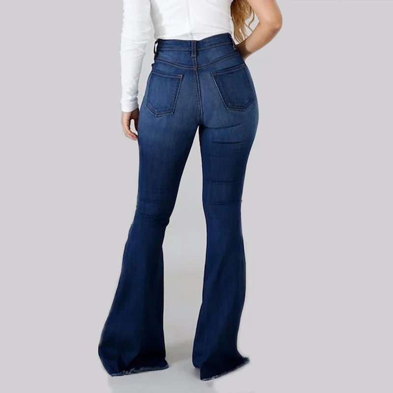 2023 New High Waist Ripped Flared Jeans For Women Fashion Slim Hip Lift Stretch Denim Pants Street Casual Female Trousers S-3XL