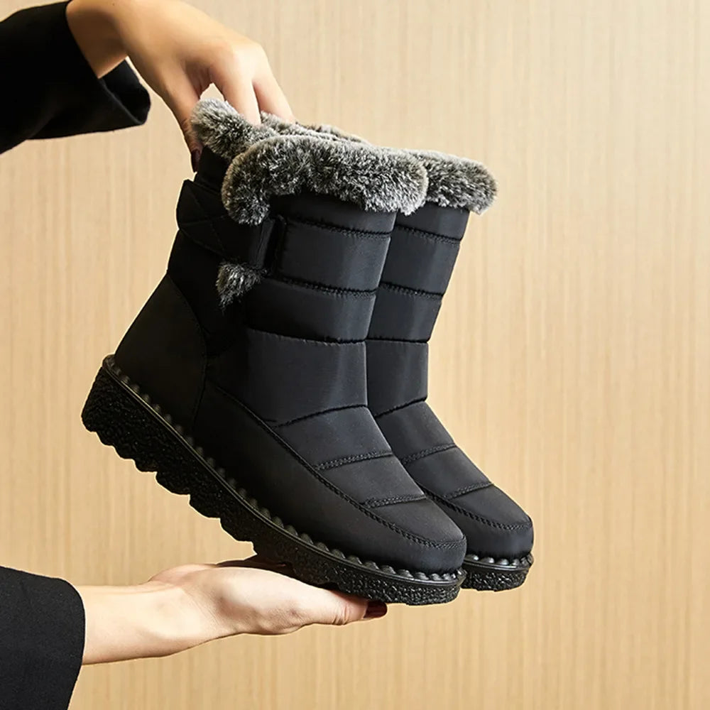 Women's Waterproof Winter Snow Boots – 2025 New Faux Fur Long Plush Platform Ankle Boots with Warm Cotton Lining