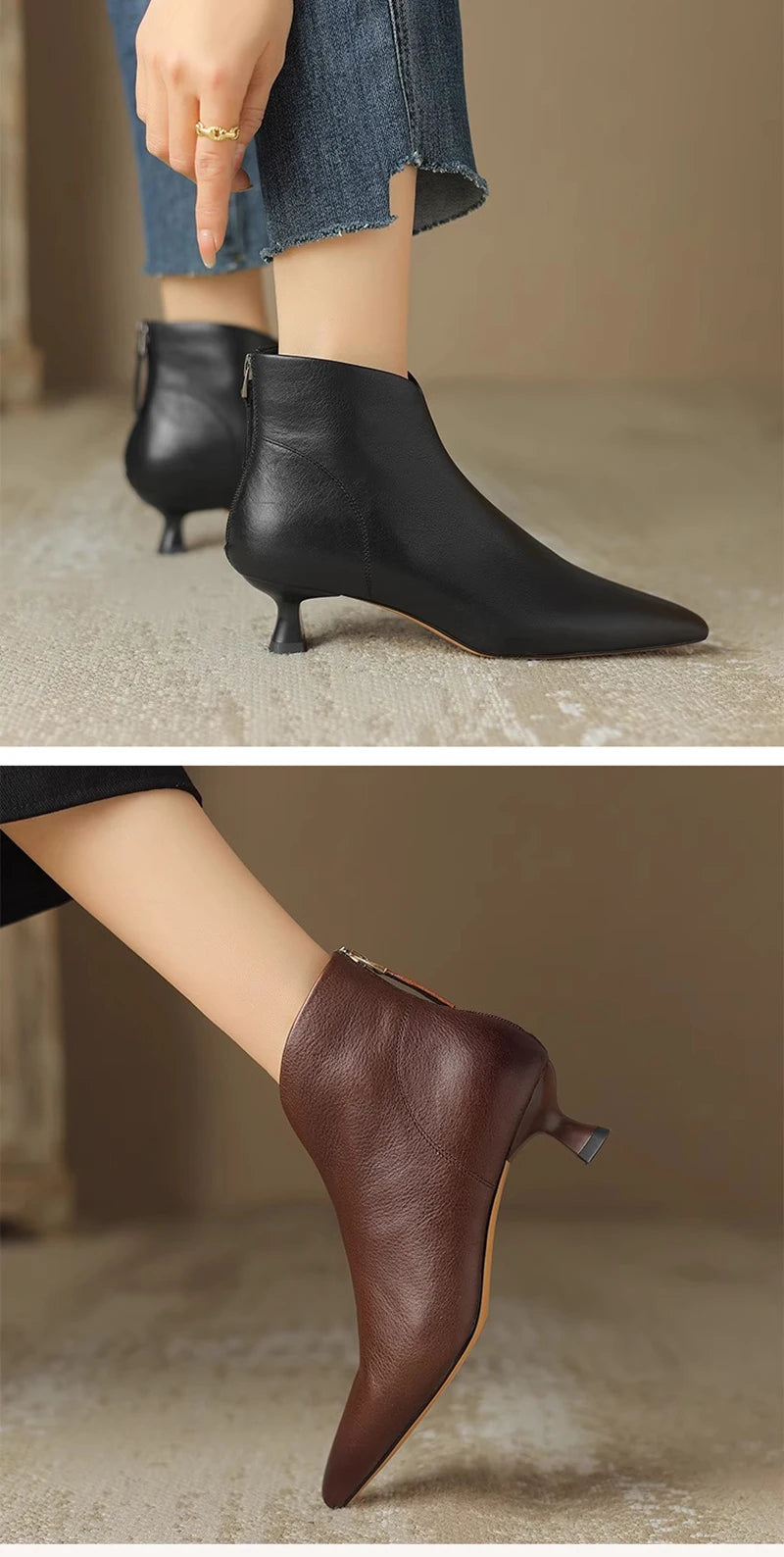 Women's Vintage Pointed Toe Ankle Boots – Elegant Autumn/Winter Booties with Zippers & Square Heels