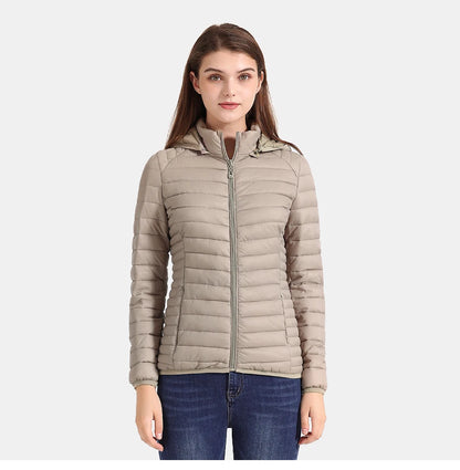 Women's Santelon Ultra-Light Quilted Jacket with Removable Hood, Outdoor Warm and Light Parka with Storage Bag