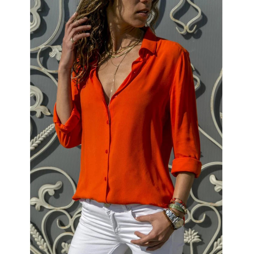 Vintage-Inspired Women's Autumn Polo Collar Blouse – Loose Button-Up Top for Office & Casual Wear