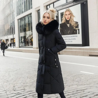 Women's Winter Parka Long Coat 2024 New Thickened Hooded Fur Collar Jacket, Warm Zipper Snow Coat, Padded Outerwear for Women