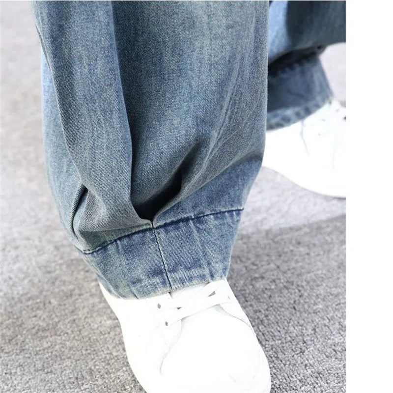 2023 New Loose Large Size Denim Wide Leg Haren Pants Female Art With Chinese Style Casual Sagging Jeans Bloomers Woman Clothing