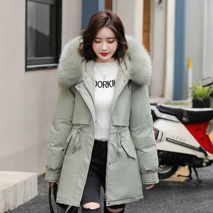 Women's Long Wool Parka with Hood and Fur Collar - Slim Quilted Coat, Warm Winter Fashion for Snow, New 2023