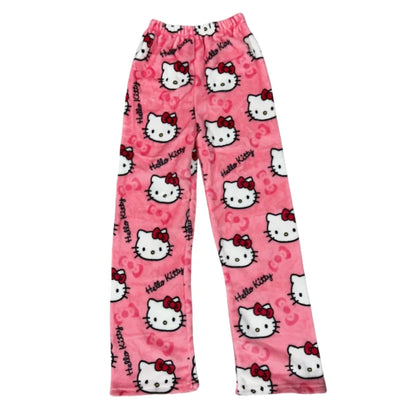 Hello Kitty Pijama de flanela feminina, calça de lã quente, anime kawaii, pret