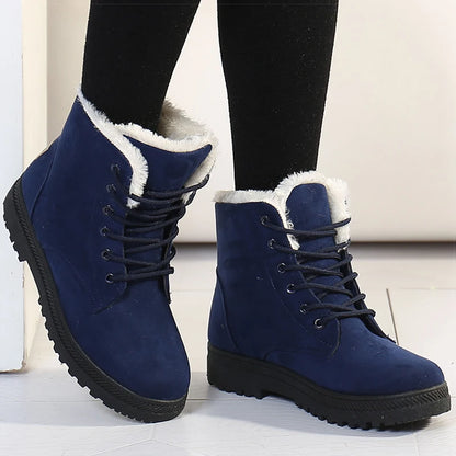 Women's Winter Fur-Lined Snow Boots – Cozy Low-Heel Ankle Footwear for Cold Days