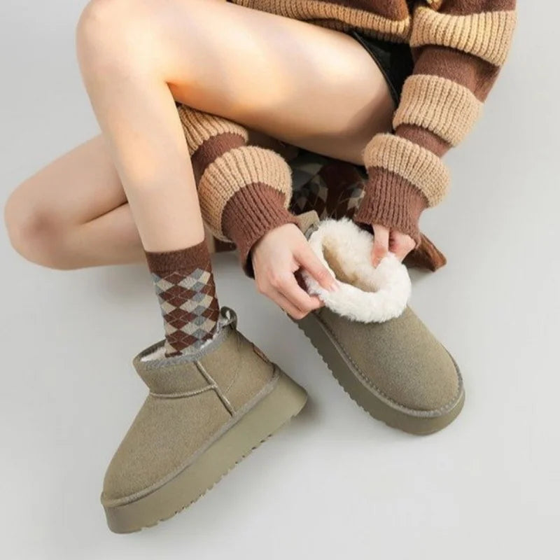 Women's Winter Plush Snow Boots – Cozy Suede Fur-Lined Chelsea Ankle & Platform Flats