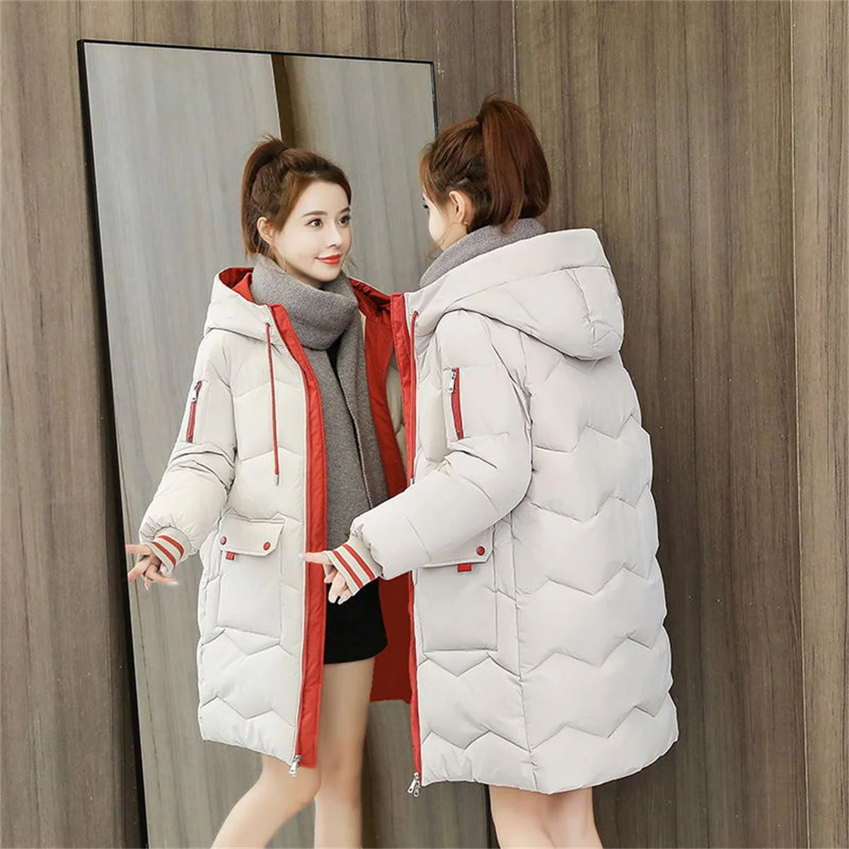 Women's Long Cotton Overcoat - Thick, Warm, Windproof Jacket, Casual Student Parka for Winter 2022