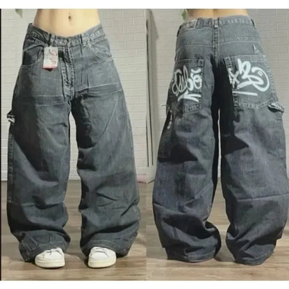 SOUTHPOLE-Jeans feminino, Y2K, Harajuku, Hip-Hop, calça preta, chão lavado, je