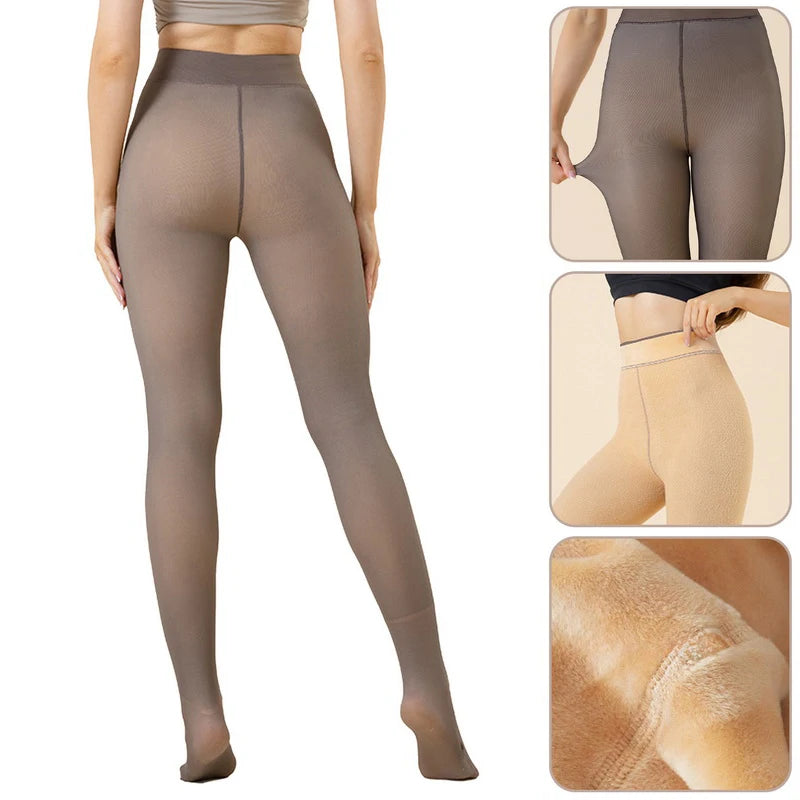 New Winter Warm Black Brown Leggings Sexy Thermal Pantyhose Women Fleece Tights Ladies Fake Translucent Thermal Stockings