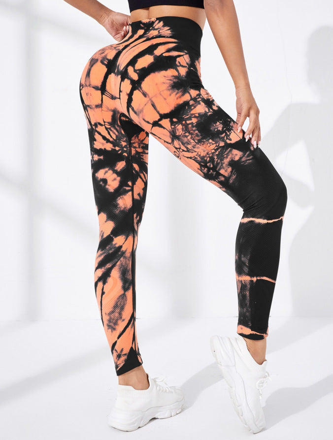 Seamless Tie-Dye High-Waist Leggings - Push-Up Yoga & Workout Pants for Women