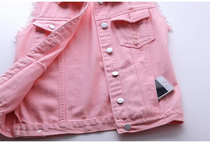 Multi-colour Denim Vest Jacket Women Short Waistcoat Oversize S-7XL Sleeveless C