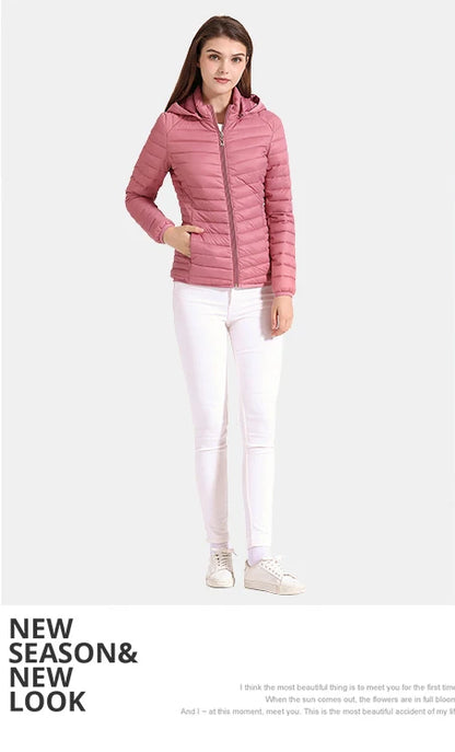 Women's Santelon Ultra-Light Quilted Jacket with Removable Hood, Outdoor Warm and Light Parka with Storage Bag