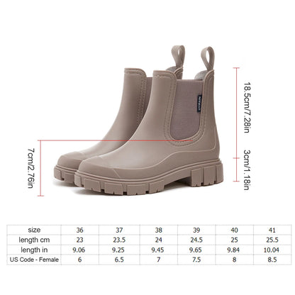 Women's Waterproof Chelsea Boots – New Elastic-Mouth Ankle & Mid-Top Rain Shoes, Non-Slip for Indoor & Outdoor Use