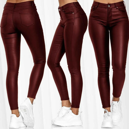 New Women's PU Leather Stretch Bodycon Pants - High-Waist Sexy Black Leggings, Long Casual Pencil Trousers, Plus Sizes XS-4XL