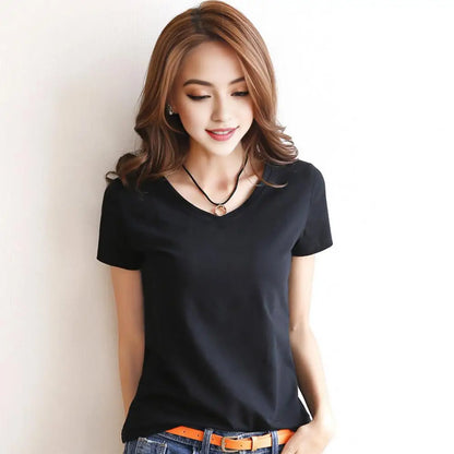 Women's Slim Fit V-Neck T-Shirt – Stretchy Solid Pullover Top for Effortless Streetwear