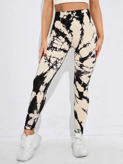 Seamless Tie-Dye High-Waist Leggings - Push-Up Yoga & Workout Pants for Women