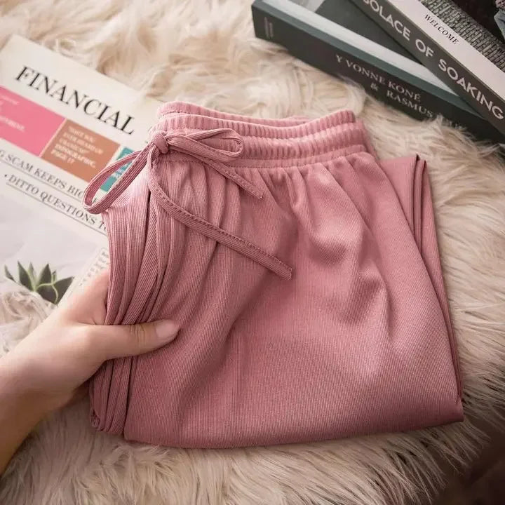 Calça Feminina de Seda Gelada - Cintura Alta e Conforto Casual