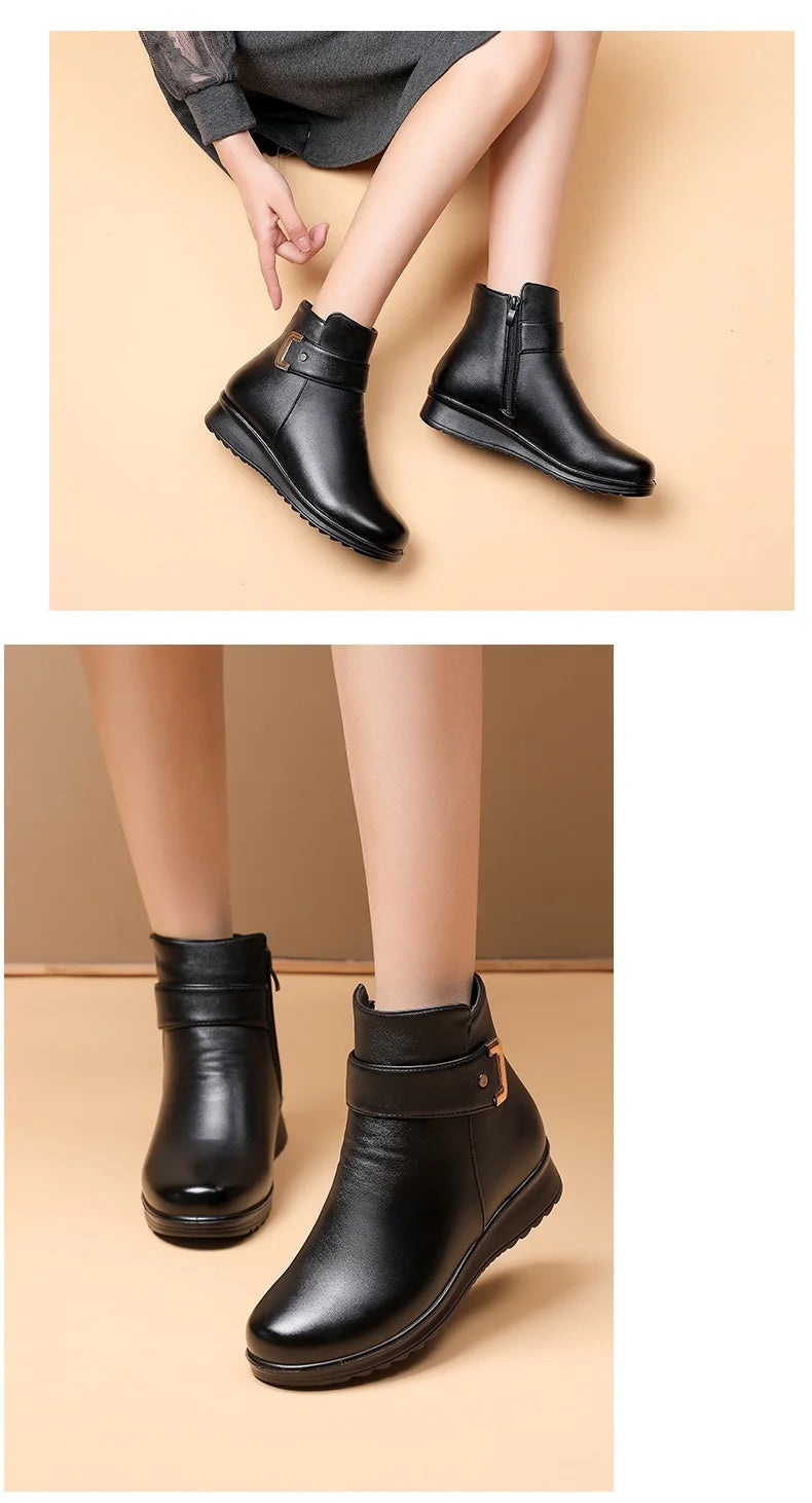 2024 Women's High-Quality Winter Leather Boots – Warm Fur-Lined Non-Slip Ankle Boots for Outdoor & Casual Wear