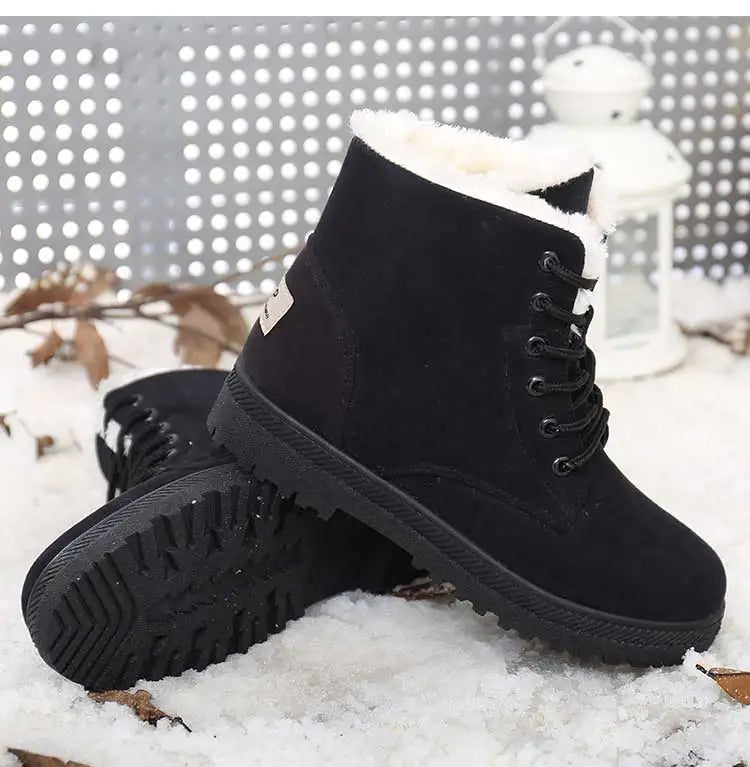 Women's Winter Fur-Lined Snow Boots – Cozy Low-Heel Ankle Footwear for Cold Days