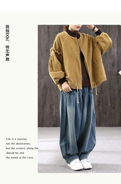 2023 New Loose Large Size Denim Wide Leg Haren Pants Female Art With Chinese Style Casual Sagging Jeans Bloomers Woman Clothing