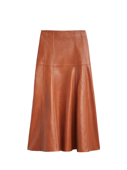 Leather Long Skirt Women New Fashion Attractive Seam Design Pleated Maxi Skirt L