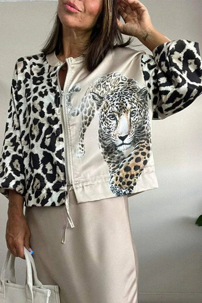 Women Leopard Print Jackets Long Sleeve Zipper Outerwear O-neck 2024 Spring Autu