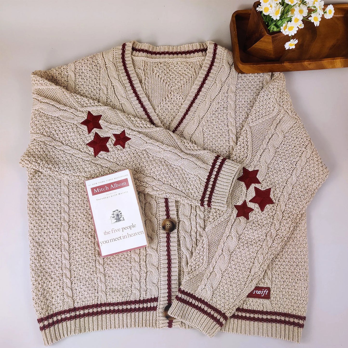 Bordado feminino estrela Y2K Cardigans de malha, suéteres vintage, peito único