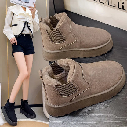 2024 Women's Winter Snow Boots – Plush, Waterproof, Non-Slip Slip-On Ankle Booties for Casual Elegance