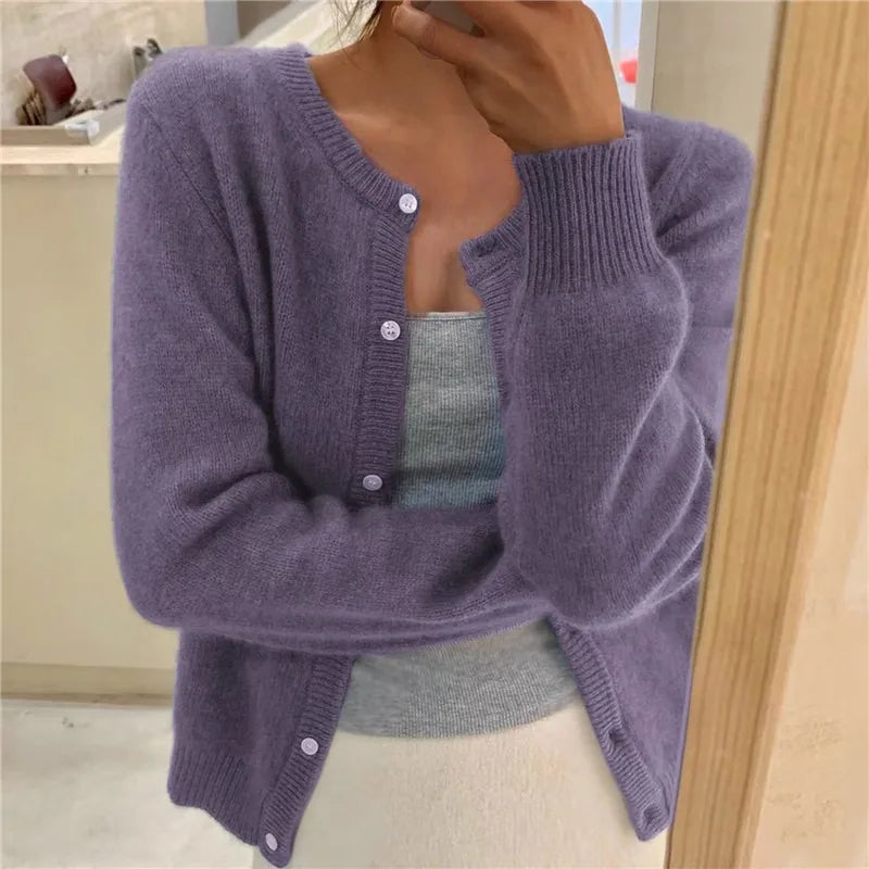 Monocromático single breasted malha cardigan para mulheres, jumper de manga com