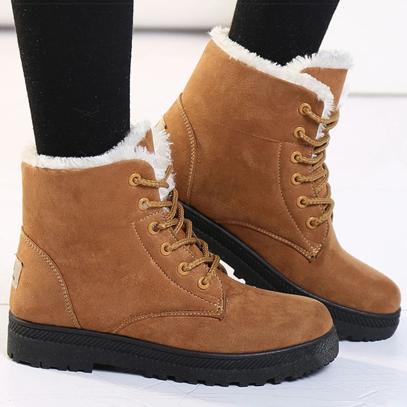 Women's Winter Fur-Lined Snow Boots – Cozy Low-Heel Ankle Footwear for Cold Days